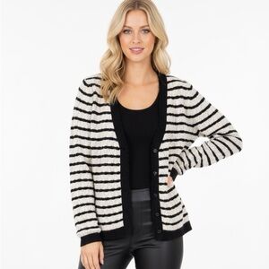 Old Navy Black and White Striped knit Sweater cardigan size small